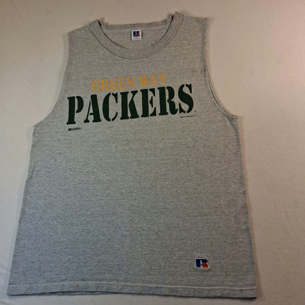 Vintage 1995 Packers Grey Russell Athletic Tee USA Tank Top NWOT Large VTG